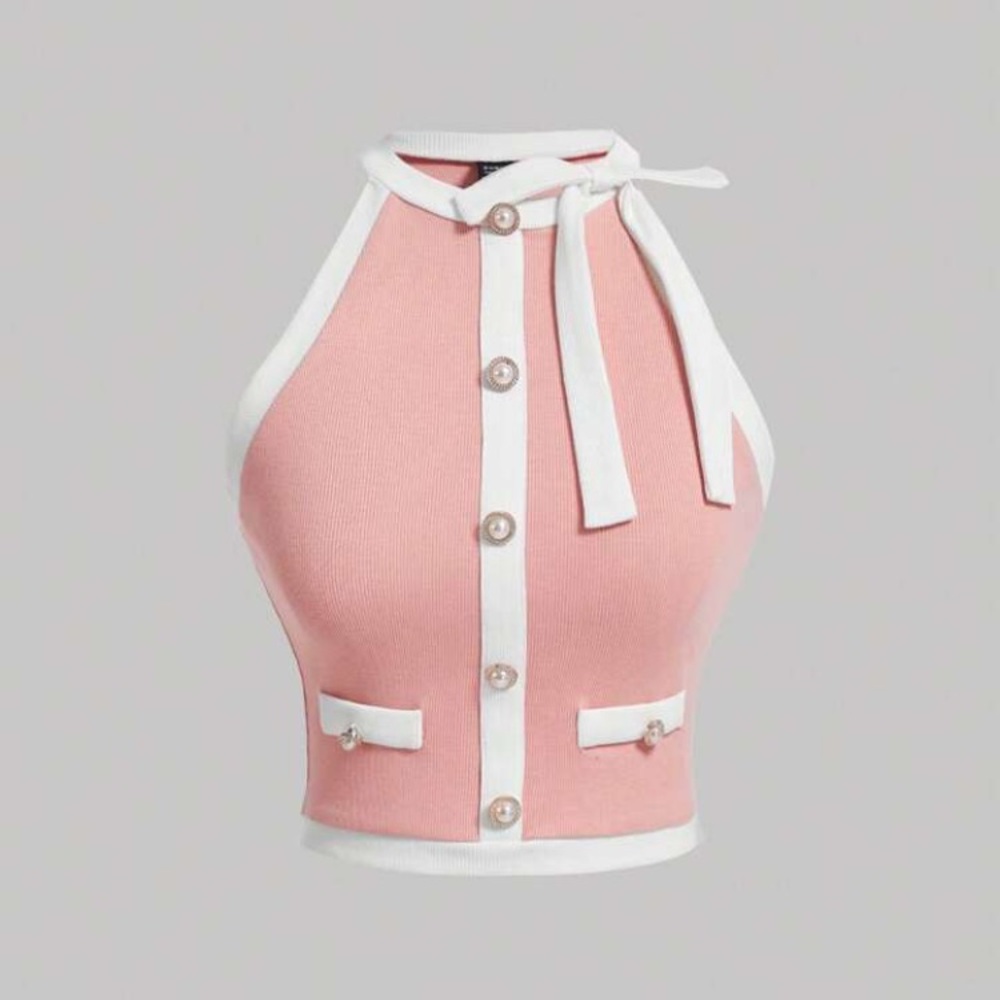 SHEIN Pink and White Buttoned Tank Top